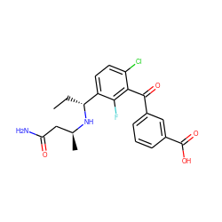 CC[C@@H](N[C@@H](C)CC(N)=O)c1ccc(Cl)c(C(=O)c2cccc(C(=O)O)c2)c1F ZINC001772617929