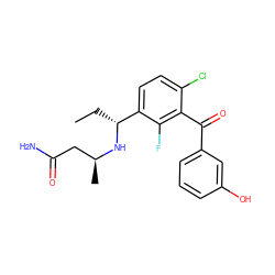 CC[C@@H](N[C@@H](C)CC(N)=O)c1ccc(Cl)c(C(=O)c2cccc(O)c2)c1F ZINC001772585508