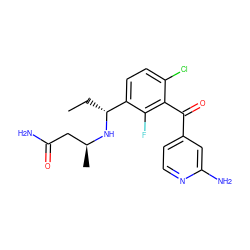 CC[C@@H](N[C@@H](C)CC(N)=O)c1ccc(Cl)c(C(=O)c2ccnc(N)c2)c1F ZINC001772584057