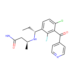 CC[C@@H](N[C@@H](C)CC(N)=O)c1ccc(Cl)c(C(=O)c2ccncc2)c1F ZINC001772653388