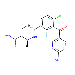 CC[C@@H](N[C@@H](C)CC(N)=O)c1ccc(Cl)c(C(=O)c2cnc(N)cn2)c1F ZINC001772636227