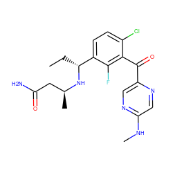 CC[C@@H](N[C@@H](C)CC(N)=O)c1ccc(Cl)c(C(=O)c2cnc(NC)cn2)c1F ZINC001772645880