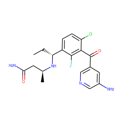 CC[C@@H](N[C@@H](C)CC(N)=O)c1ccc(Cl)c(C(=O)c2cncc(N)c2)c1F ZINC001772651445