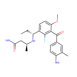 CC[C@@H](N[C@@H](C)CC(N)=O)c1ccc(OC)c(C(=O)c2ccc(N)c(C)c2)c1F ZINC000221753054