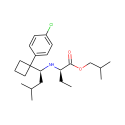 CC[C@@H](N[C@@H](CC(C)C)C1(c2ccc(Cl)cc2)CCC1)C(=O)OCC(C)C ZINC000118507818