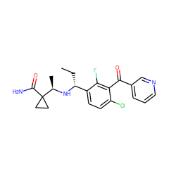 CC[C@@H](N[C@H](C)C1(C(N)=O)CC1)c1ccc(Cl)c(C(=O)c2cccnc2)c1F ZINC000220742364