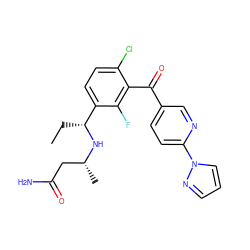 CC[C@@H](N[C@H](C)CC(N)=O)c1ccc(Cl)c(C(=O)c2ccc(-n3cccn3)nc2)c1F ZINC001772589438