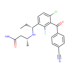 CC[C@@H](N[C@H](C)CC(N)=O)c1ccc(Cl)c(C(=O)c2ccc(C#N)cc2)c1F ZINC001772623879