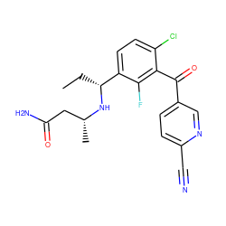 CC[C@@H](N[C@H](C)CC(N)=O)c1ccc(Cl)c(C(=O)c2ccc(C#N)nc2)c1F ZINC001772637734