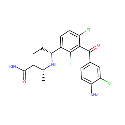 CC[C@@H](N[C@H](C)CC(N)=O)c1ccc(Cl)c(C(=O)c2ccc(N)c(Cl)c2)c1F ZINC001772613559