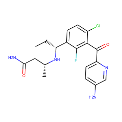 CC[C@@H](N[C@H](C)CC(N)=O)c1ccc(Cl)c(C(=O)c2ccc(N)cn2)c1F ZINC001772641098