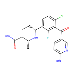 CC[C@@H](N[C@H](C)CC(N)=O)c1ccc(Cl)c(C(=O)c2ccc(N)nc2)c1F ZINC000220707215