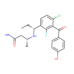 CC[C@@H](N[C@H](C)CC(N)=O)c1ccc(Cl)c(C(=O)c2ccc(O)cc2)c1F ZINC001772625151