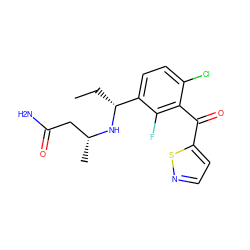 CC[C@@H](N[C@H](C)CC(N)=O)c1ccc(Cl)c(C(=O)c2ccns2)c1F ZINC001772581046