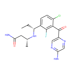 CC[C@@H](N[C@H](C)CC(N)=O)c1ccc(Cl)c(C(=O)c2cnc(N)cn2)c1F ZINC001772617241