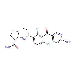 CC[C@@H](N[C@H]1CCC[C@H]1C(N)=O)c1ccc(Cl)c(C(=O)c2ccc(N)nc2)c1F ZINC001772650596