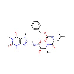 CC[C@@H](NC(=O)[C@@H](CC(C)C)NC(=O)OCc1ccccc1)C(=O)C(=O)NCc1nc2c(c(=O)n(C)c(=O)n2C)n1C ZINC000027326649