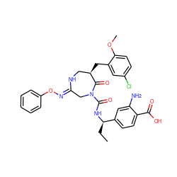 CC[C@@H](NC(=O)N1C/C(=N/Oc2ccccc2)NC[C@@H](Cc2cc(Cl)ccc2OC)C1=O)c1ccc(C(=O)O)c(N)c1 ZINC000169707613