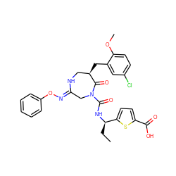 CC[C@@H](NC(=O)N1C/C(=N/Oc2ccccc2)NC[C@@H](Cc2cc(Cl)ccc2OC)C1=O)c1ccc(C(=O)O)s1 ZINC000169707585