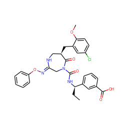 CC[C@@H](NC(=O)N1C/C(=N/Oc2ccccc2)NC[C@@H](Cc2cc(Cl)ccc2OC)C1=O)c1cccc(C(=O)O)c1 ZINC000169707610