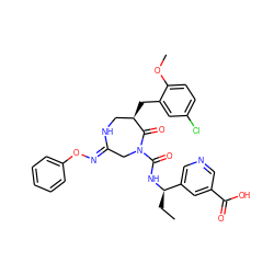 CC[C@@H](NC(=O)N1C/C(=N/Oc2ccccc2)NC[C@@H](Cc2cc(Cl)ccc2OC)C1=O)c1cncc(C(=O)O)c1 ZINC000169707595