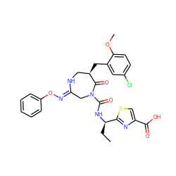 CC[C@@H](NC(=O)N1C/C(=N/Oc2ccccc2)NC[C@@H](Cc2cc(Cl)ccc2OC)C1=O)c1nc(C(=O)O)cs1 ZINC000169707606