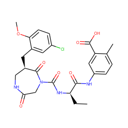 CC[C@@H](NC(=O)N1CC(=O)NC[C@@H](Cc2cc(Cl)ccc2OC)C1=O)C(=O)Nc1ccc(C)c(C(=O)O)c1 ZINC000115437682