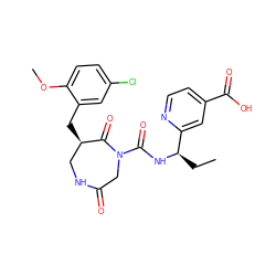 CC[C@@H](NC(=O)N1CC(=O)NC[C@@H](Cc2cc(Cl)ccc2OC)C1=O)c1cc(C(=O)O)ccn1 ZINC000096272347