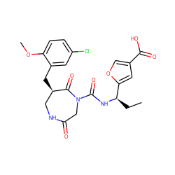 CC[C@@H](NC(=O)N1CC(=O)NC[C@@H](Cc2cc(Cl)ccc2OC)C1=O)c1cc(C(=O)O)co1 ZINC000096272312