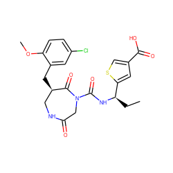 CC[C@@H](NC(=O)N1CC(=O)NC[C@@H](Cc2cc(Cl)ccc2OC)C1=O)c1cc(C(=O)O)cs1 ZINC000096272345