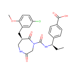 CC[C@@H](NC(=O)N1CC(=O)NC[C@@H](Cc2cc(Cl)ccc2OC)C1=O)c1ccc(C(=O)O)cc1 ZINC000028895102