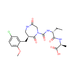 CC[C@@H](NC(=O)N1CC(=O)NC[C@H](Cc2cc(Cl)ccc2OC)C1=O)C(=O)N[C@@H](C)C(=O)O ZINC000096272338