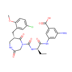 CC[C@@H](NC(=O)N1CC(=O)NC[C@H](Cc2cc(Cl)ccc2OC)C1=O)C(=O)Nc1cc(N)cc(C(=O)O)c1 ZINC000096272316