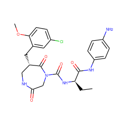 CC[C@@H](NC(=O)N1CC(=O)NC[C@H](Cc2cc(Cl)ccc2OC)C1=O)C(=O)Nc1ccc(N)cc1 ZINC000096272322