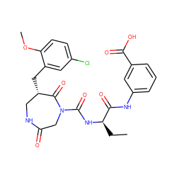 CC[C@@H](NC(=O)N1CC(=O)NC[C@H](Cc2cc(Cl)ccc2OC)C1=O)C(=O)Nc1cccc(C(=O)O)c1 ZINC000096272309