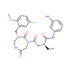 CC[C@@H](NC(=O)N1CC(=O)NC[C@H](Cc2cc(Cl)ccc2OC)C1=O)C(=O)Nc1cccc(N)c1 ZINC000096272307