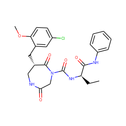 CC[C@@H](NC(=O)N1CC(=O)NC[C@H](Cc2cc(Cl)ccc2OC)C1=O)C(=O)Nc1ccccc1 ZINC000096272334