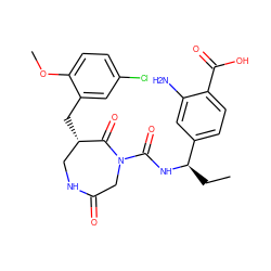 CC[C@@H](NC(=O)N1CC(=O)NC[C@H](Cc2cc(Cl)ccc2OC)C1=O)c1ccc(C(=O)O)c(N)c1 ZINC000028895190