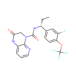 CC[C@@H](NC(=O)N1CC(=O)Nc2cccnc21)c1ccc(OC(F)(F)F)c(F)c1 ZINC001772656494