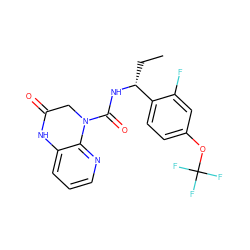 CC[C@@H](NC(=O)N1CC(=O)Nc2cccnc21)c1ccc(OC(F)(F)F)cc1F ZINC001772626220