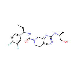 CC[C@@H](NC(=O)N1CCc2cnc(N[C@@H](C)CO)nc2C1)c1ccc(F)c(F)c1 ZINC000169329974