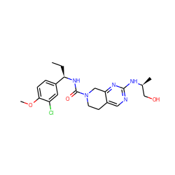 CC[C@@H](NC(=O)N1CCc2cnc(N[C@@H](C)CO)nc2C1)c1ccc(OC)c(Cl)c1 ZINC000169329982