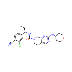 CC[C@@H](NC(=O)N1CCc2cnc(NC3CCOCC3)nc2C1)c1ccc(C#N)c(Cl)c1 ZINC000169326255