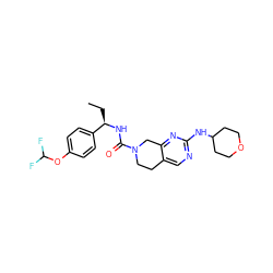 CC[C@@H](NC(=O)N1CCc2cnc(NC3CCOCC3)nc2C1)c1ccc(OC(F)F)cc1 ZINC000202122809