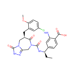 CC[C@@H](NC(=O)N1Cc2n[nH]c(=O)n2C[C@@H](Cc2cc(Cl)ccc2OC)C1=O)c1ccc(C(=O)O)c(N)c1 ZINC000169707615