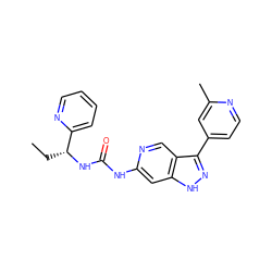 CC[C@@H](NC(=O)Nc1cc2[nH]nc(-c3ccnc(C)c3)c2cn1)c1ccccn1 ZINC000261149397