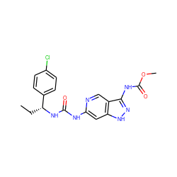 CC[C@@H](NC(=O)Nc1cc2[nH]nc(NC(=O)OC)c2cn1)c1ccc(Cl)cc1 ZINC001772621389