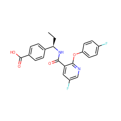 CC[C@@H](NC(=O)c1cc(F)cnc1Oc1ccc(F)cc1)c1ccc(C(=O)O)cc1 ZINC000168356875