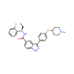 CC[C@@H](NC(=O)c1ccc2[nH]nc(-c3ccc(OC4CCN(C)CC4)cc3)c2c1)c1ccccc1Cl ZINC000146673675