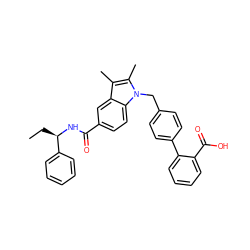 CC[C@@H](NC(=O)c1ccc2c(c1)c(C)c(C)n2Cc1ccc(-c2ccccc2C(=O)O)cc1)c1ccccc1 ZINC000045373642